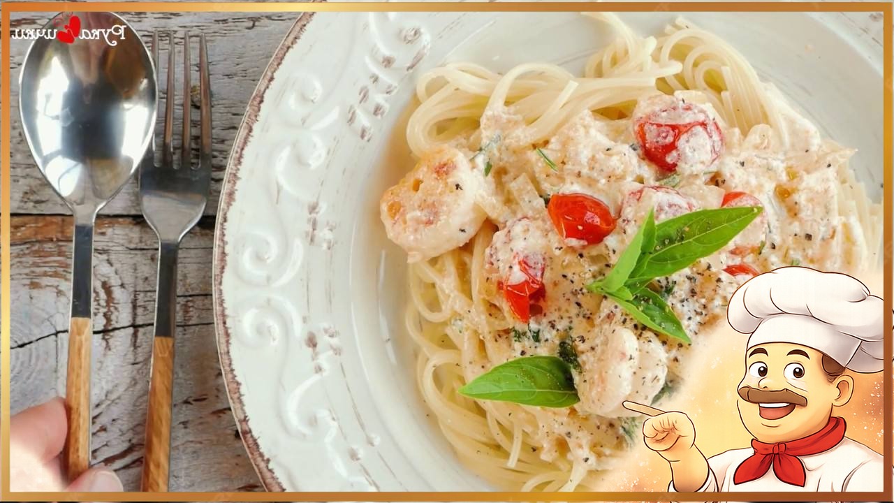 Паста с креветками в сливочно-чесночном соусе