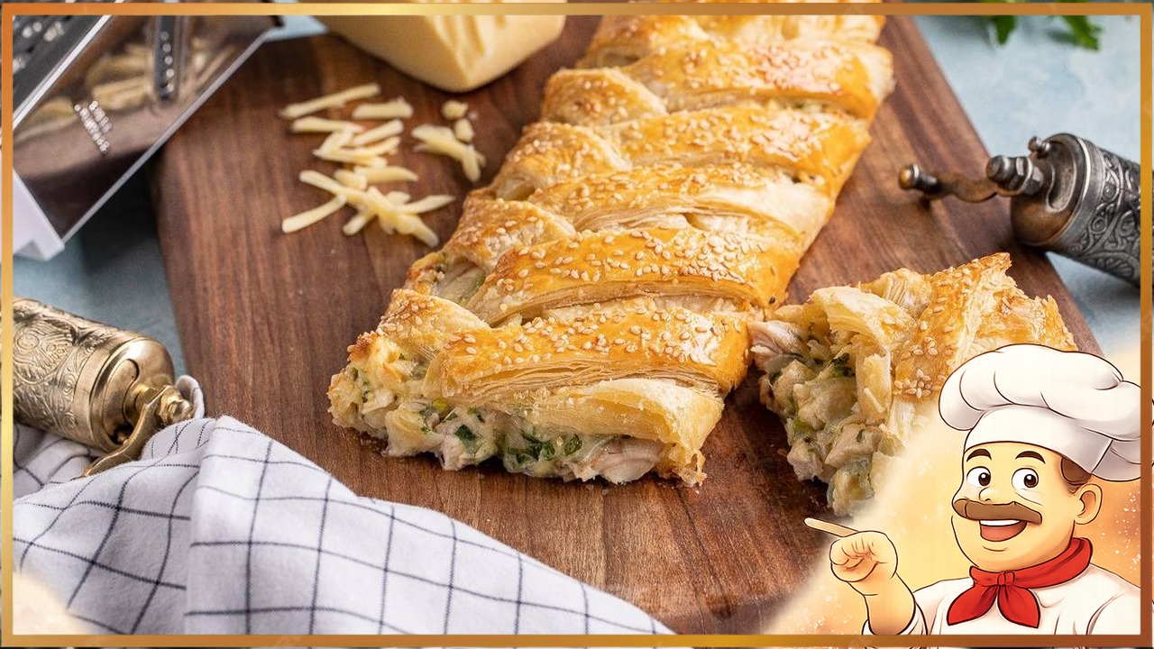 Слоеный пирог с курицей и сыром