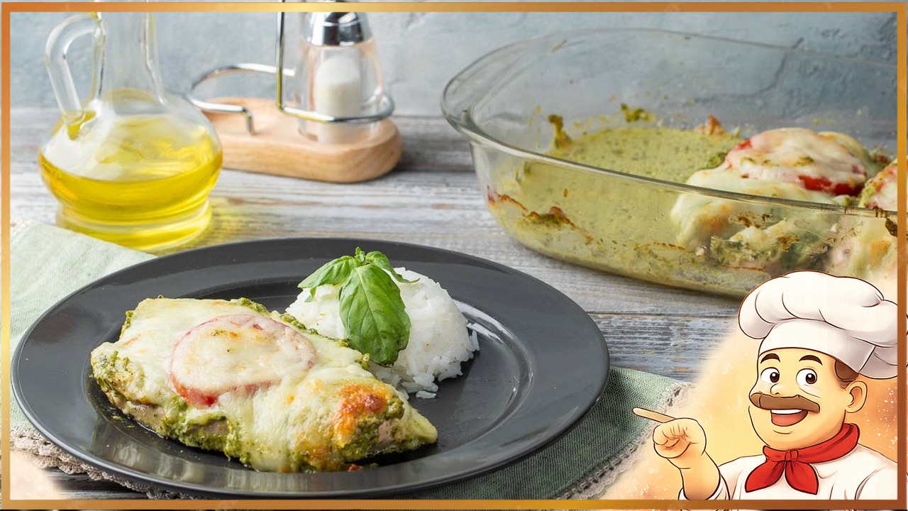 Запечённая грудка под соусом песто