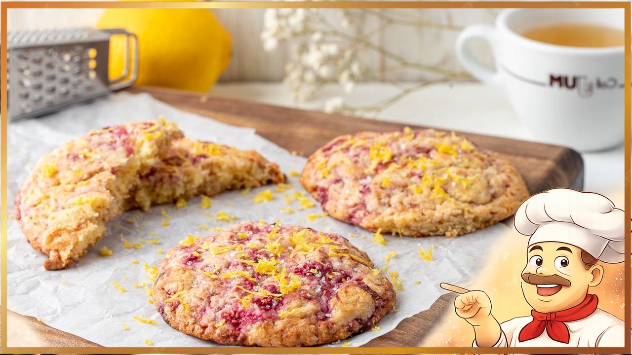 Лимонное печенье с малиной