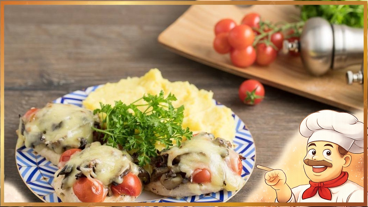 Куриная отбивная с грибами и сыром