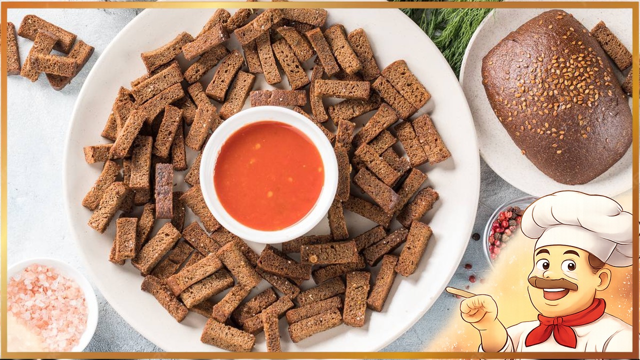 Домашние ржаные сухарики с чесноком