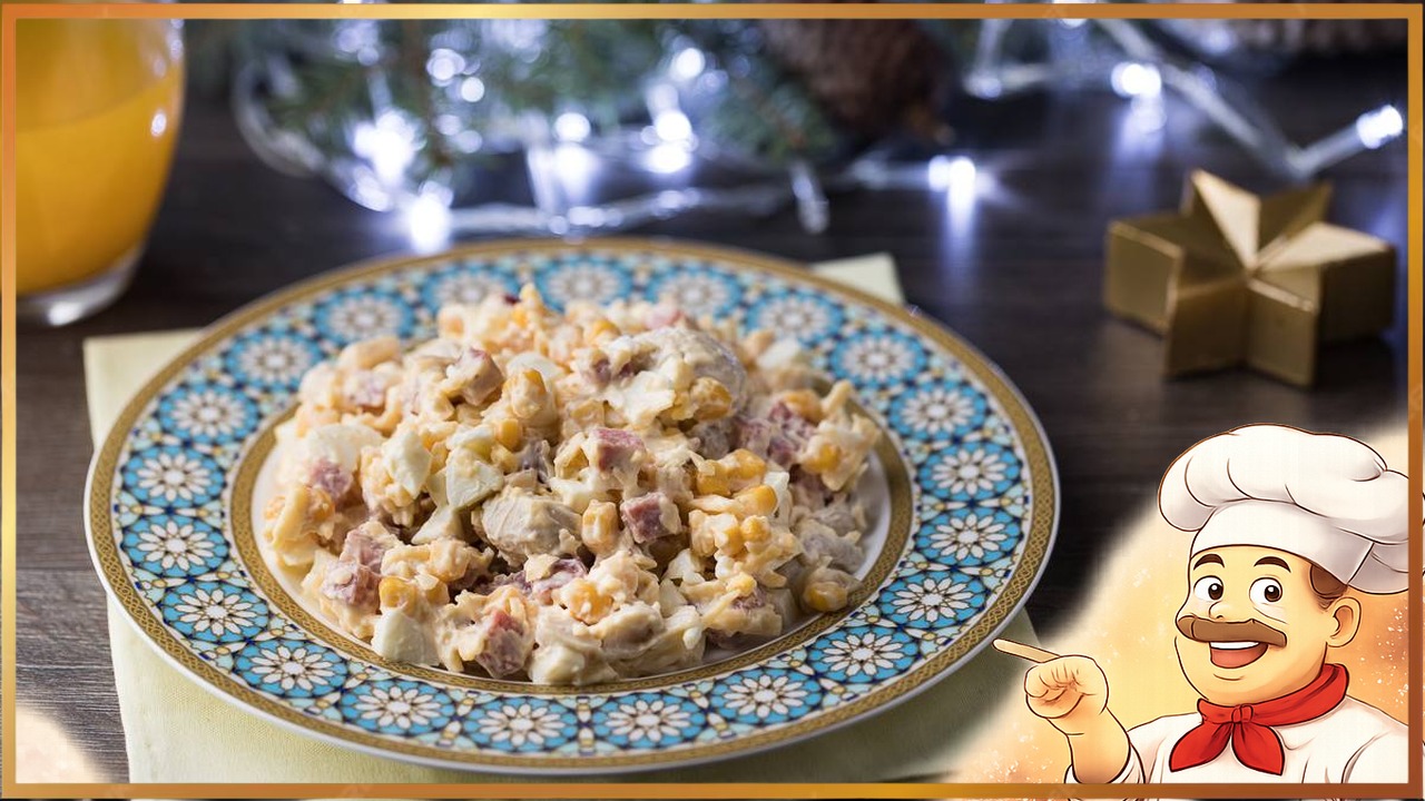 Салат с копченостями и кукурузой
