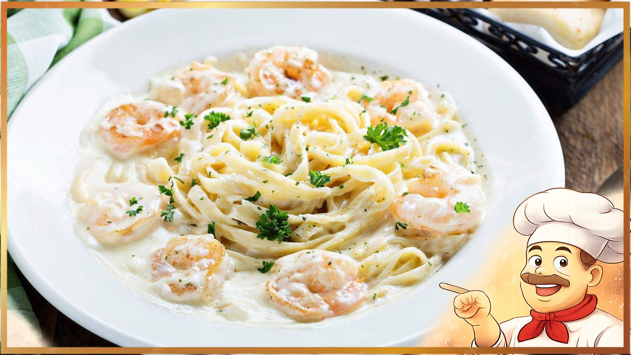 Паста с креветками в сливочно-чесночном соусе
