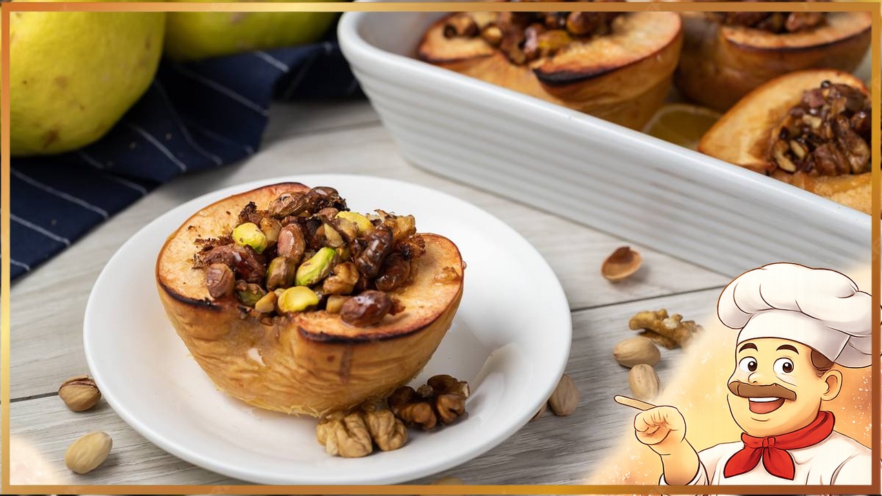 Запеченная айва с орехами