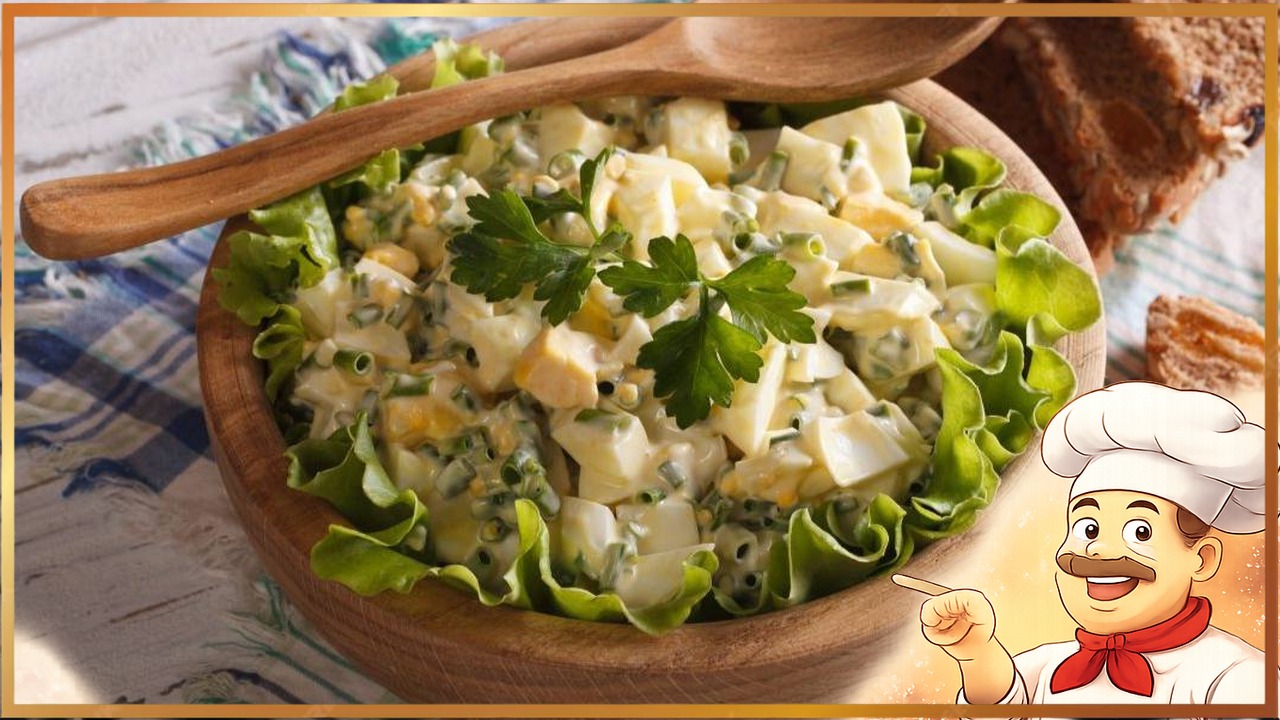 Простой салат с яйцами и зелёным луком