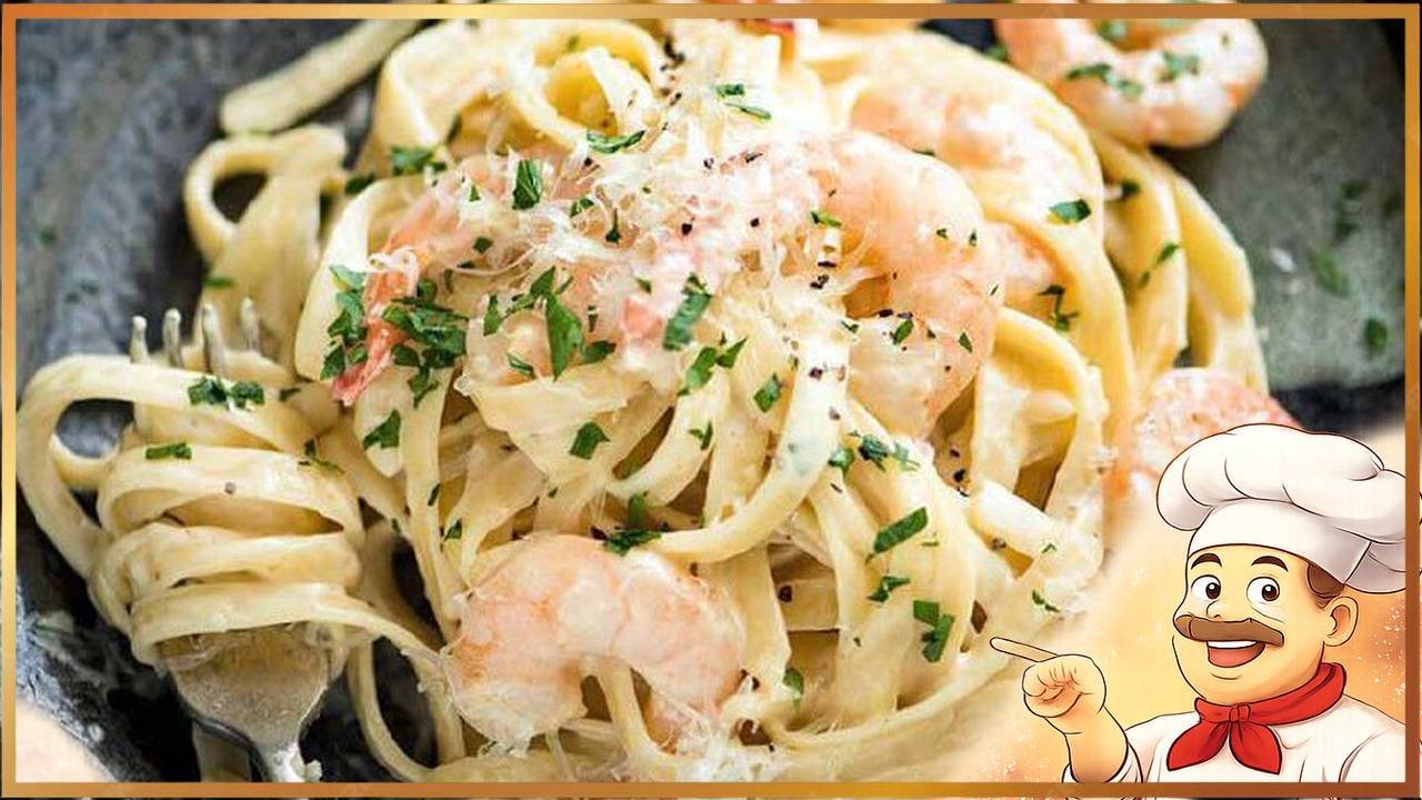 Паста с креветками в сливочно-чесночном соусе