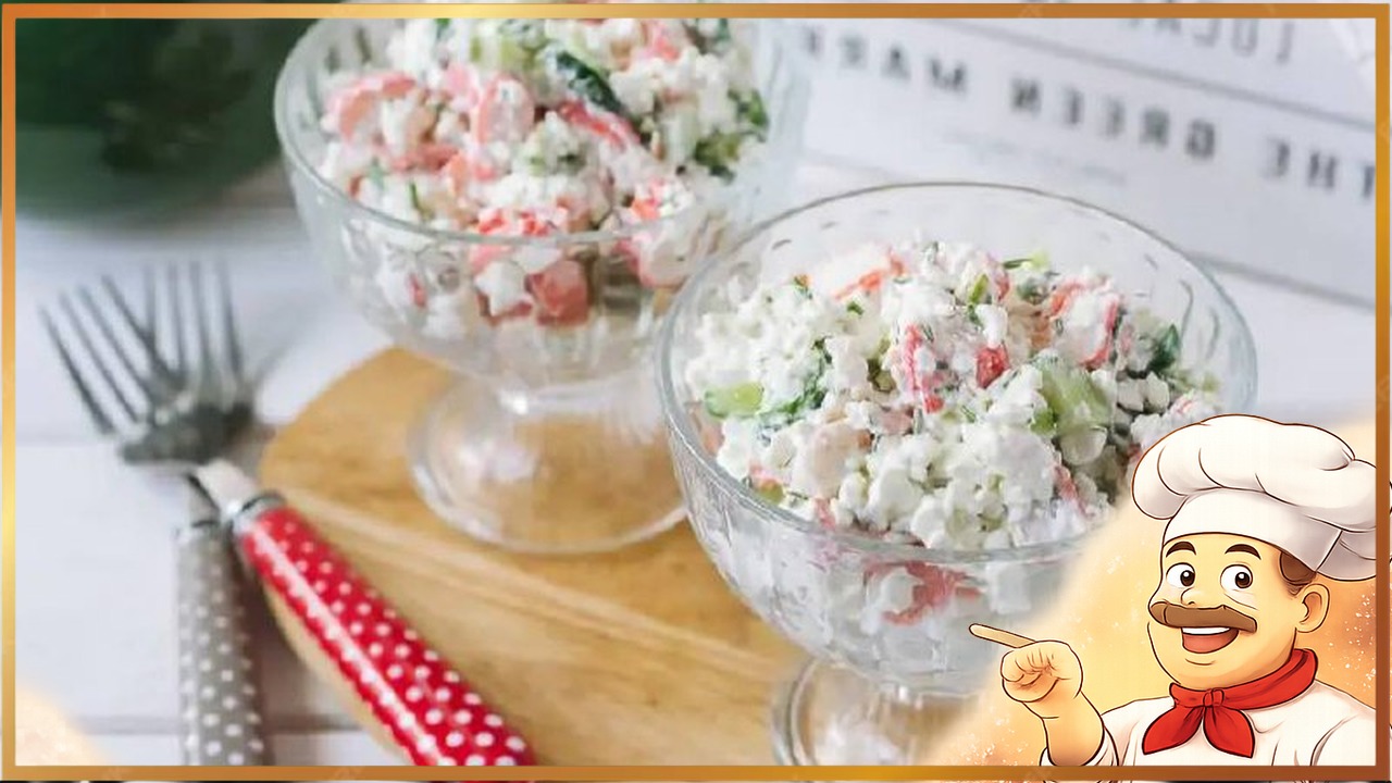 Салат с крабовыми палочками, творогом и огурцом