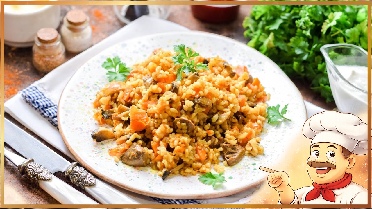 Булгур с куриными сердечками