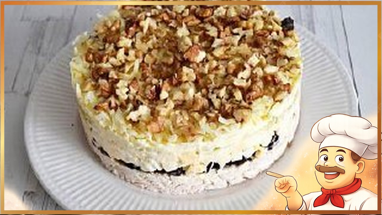 Салат с куриным филе, сыром и орехами