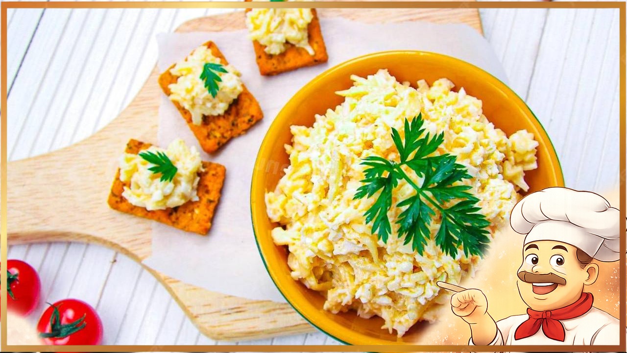 Салат с сыром, яйцами и чесноком