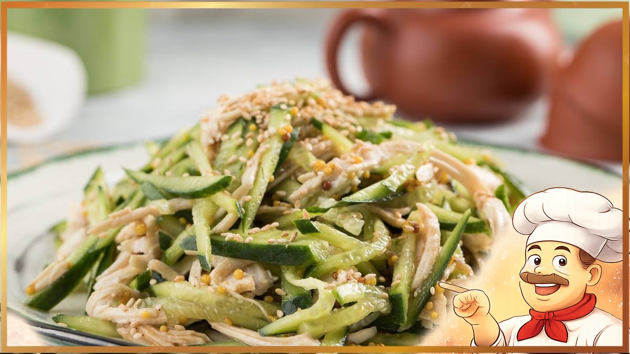 Салат из куриного филе с огурцами и горчицей