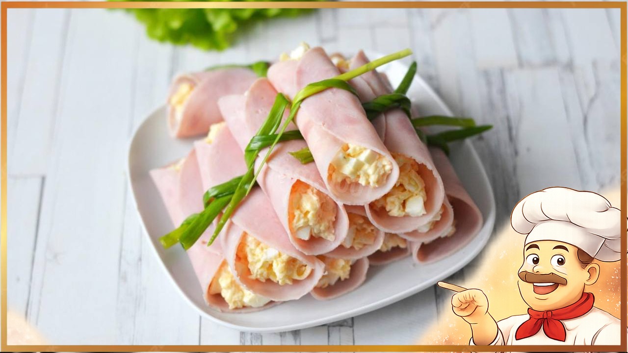 Рулетики из ветчины с сыром и ананасами