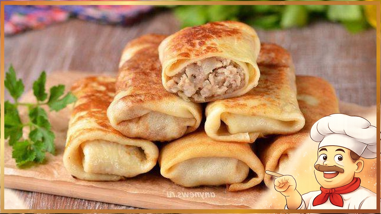 Фаршированные блины с мясом и сыром