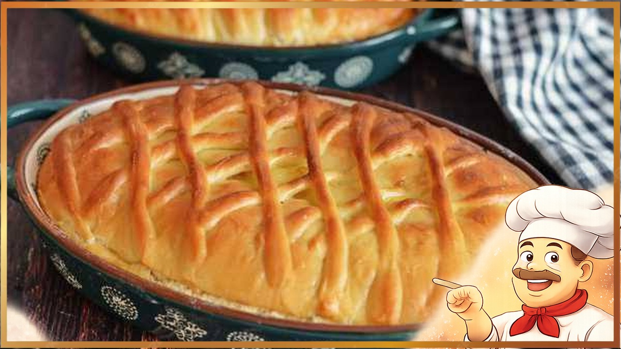 Пирог с курицей и картошкой из слоёного теста