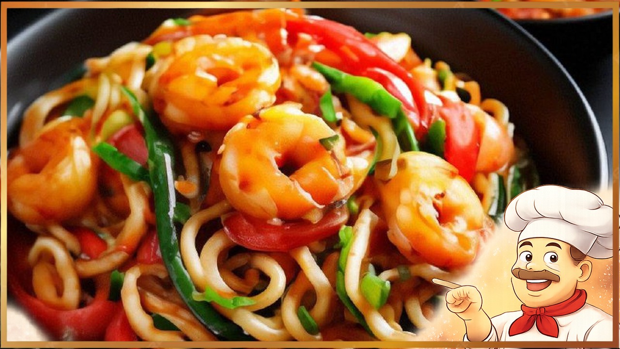 Удон с креветками и овощами