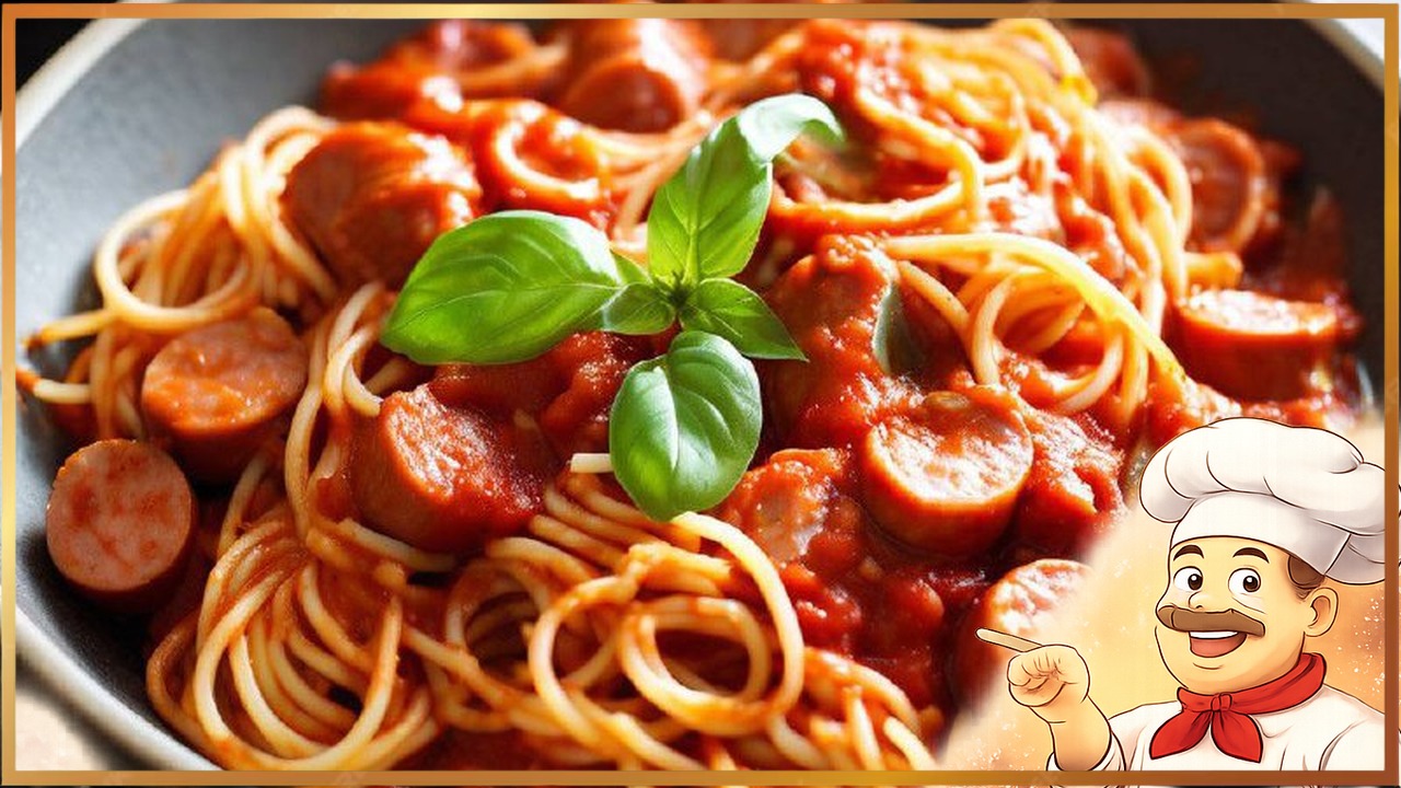 Спагетти с сосисками в томатном соусе