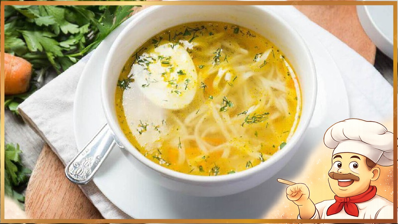 Куриный суп с лапшой и яйцом
