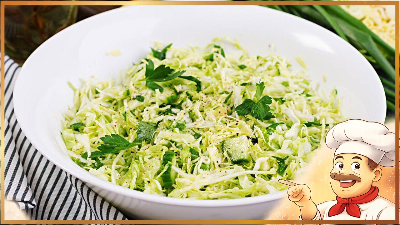 Салат с капустой, зелёным луком и огурцами