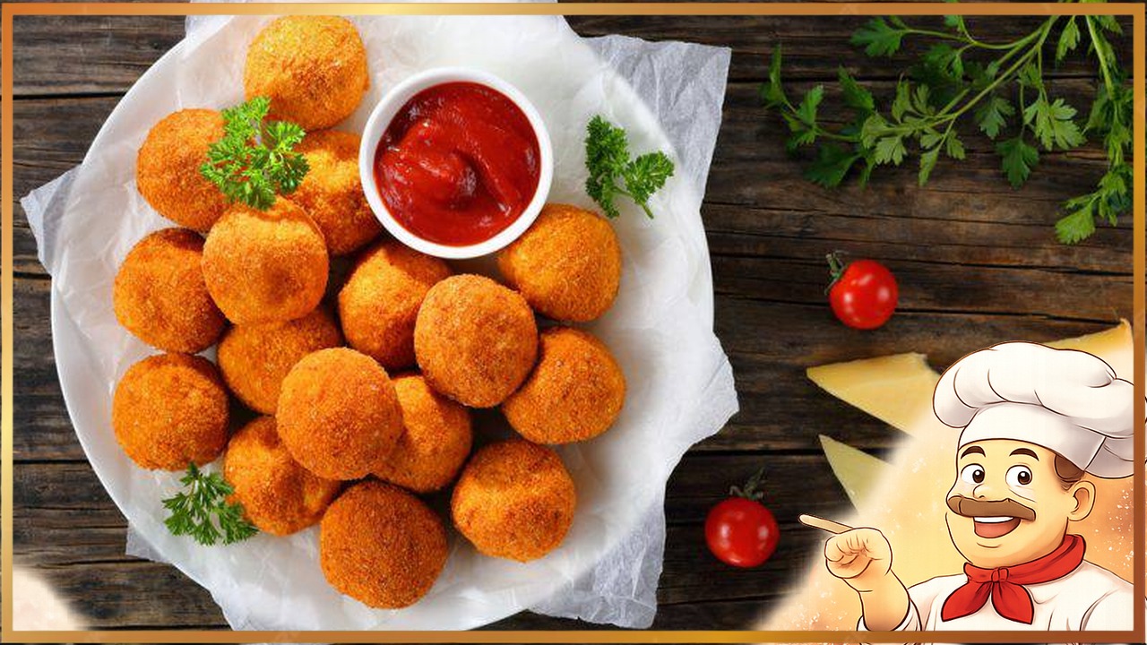 Румяные сырные шарики с ветчиной во фритюре