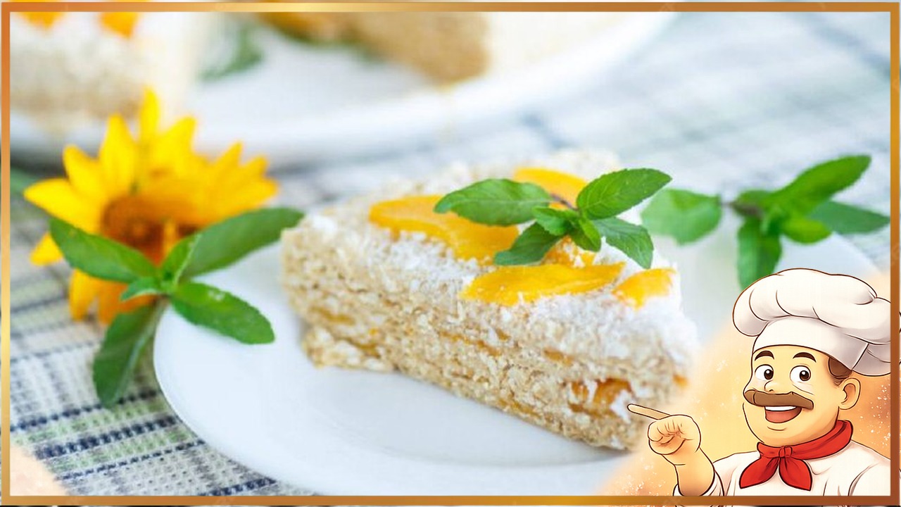 Домашний вафельный торт с персиками