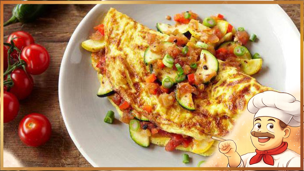 Омлет с кабачком и лососем на сковороде