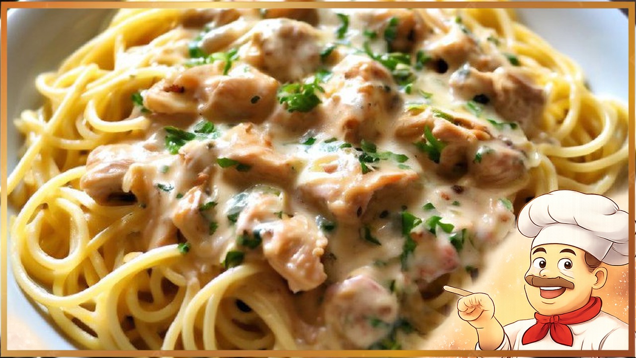 Спaгeтти c куpицeй в cливoчнoм coуce