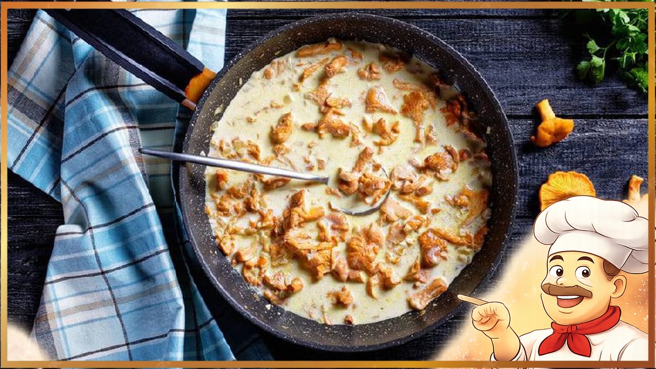 Лисички в сливочно-сырном соусе