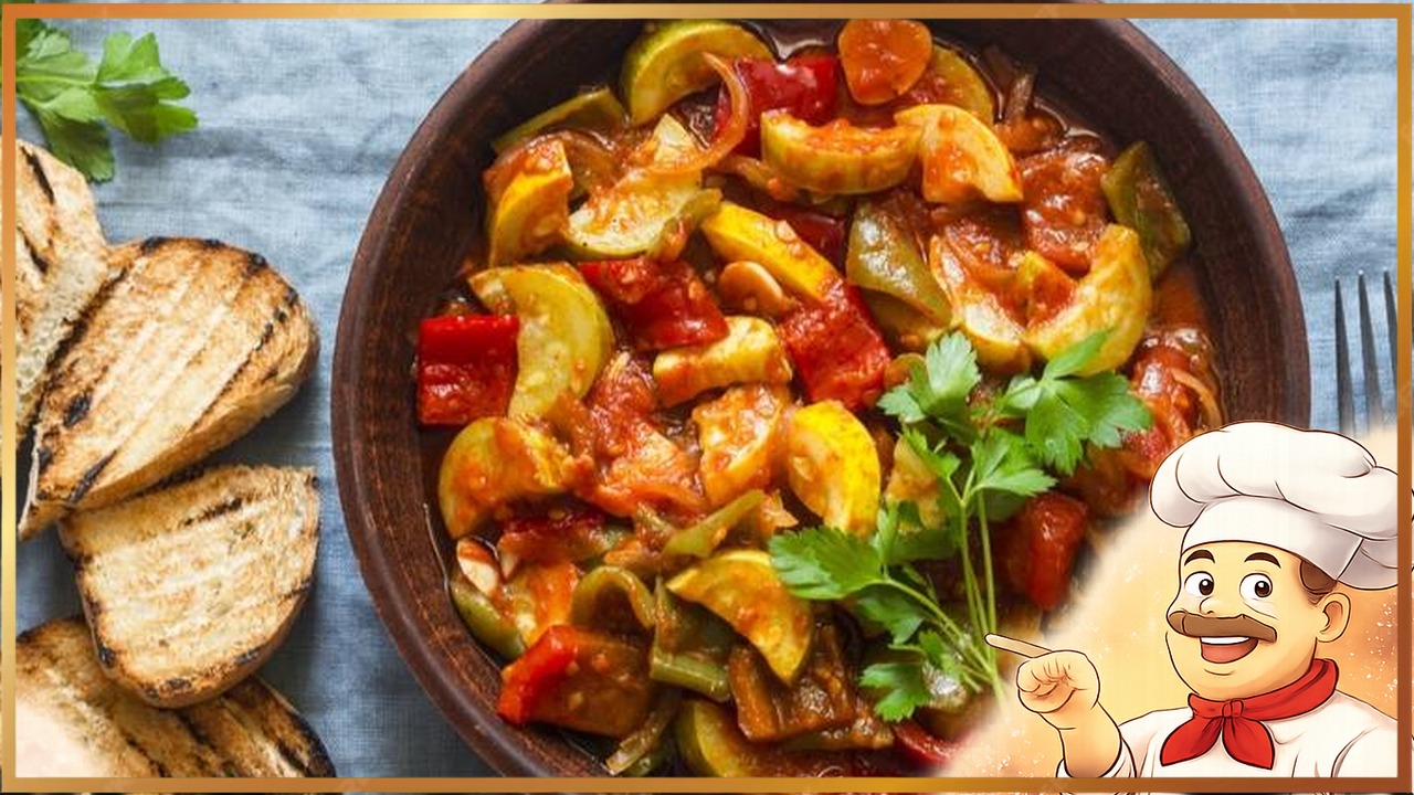 Кабачки, тушенные с помидорами и перцем