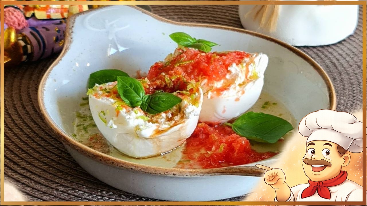 Буррата с замороженным помидором