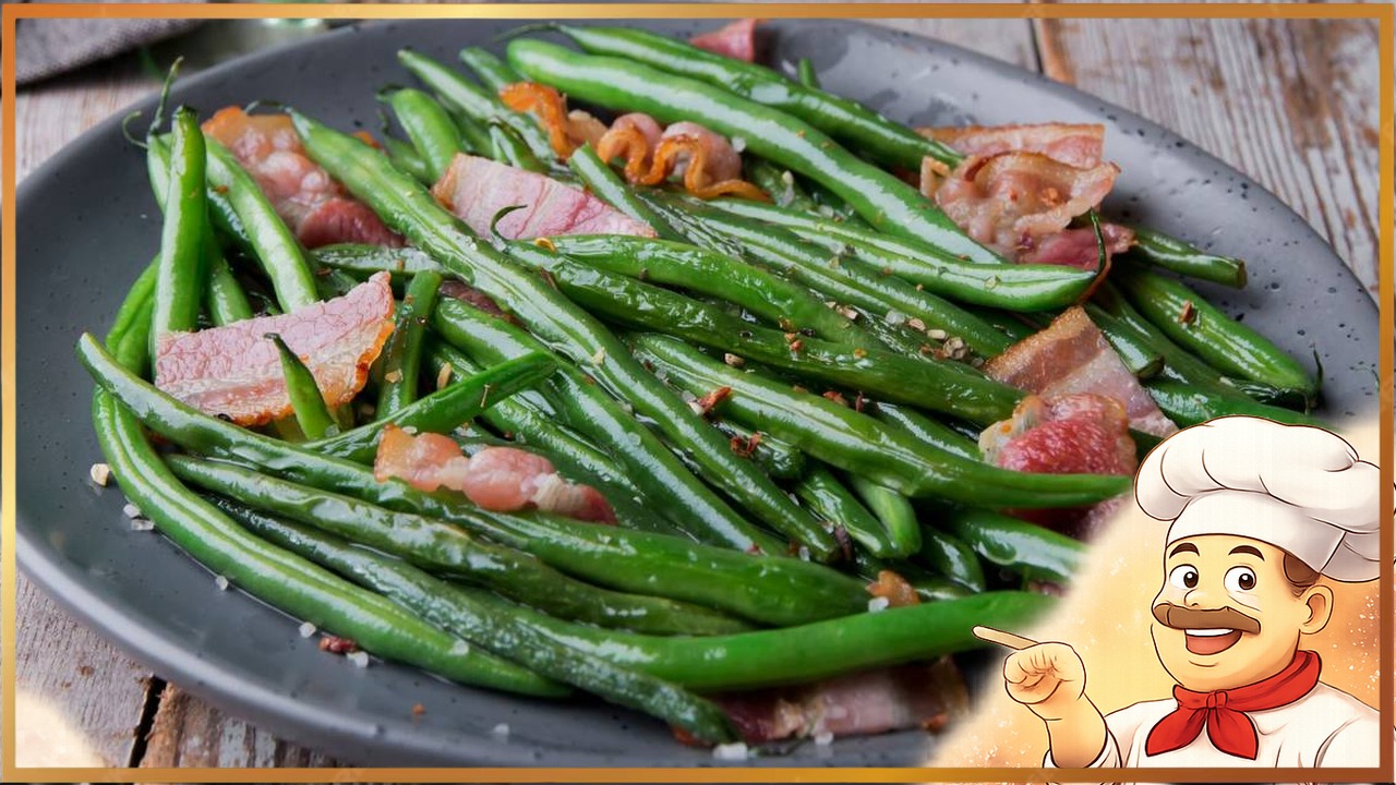 Жареная стручковая фасоль с беконом и чесноком