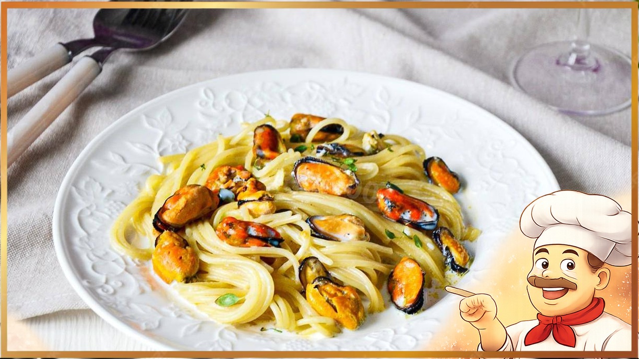 Паста с мидиями и сыром