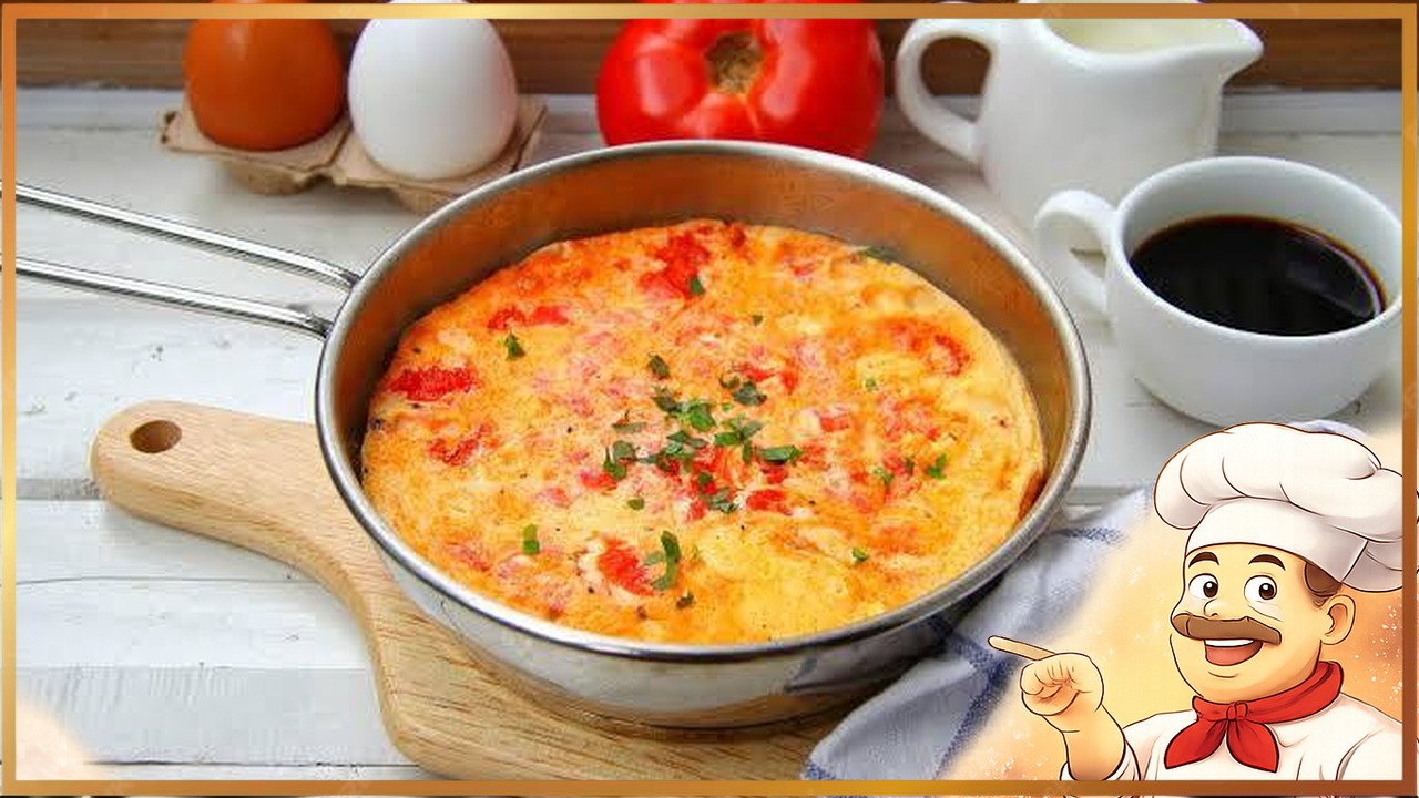 Омлет с колбасой, помидорами и сыром в духовке