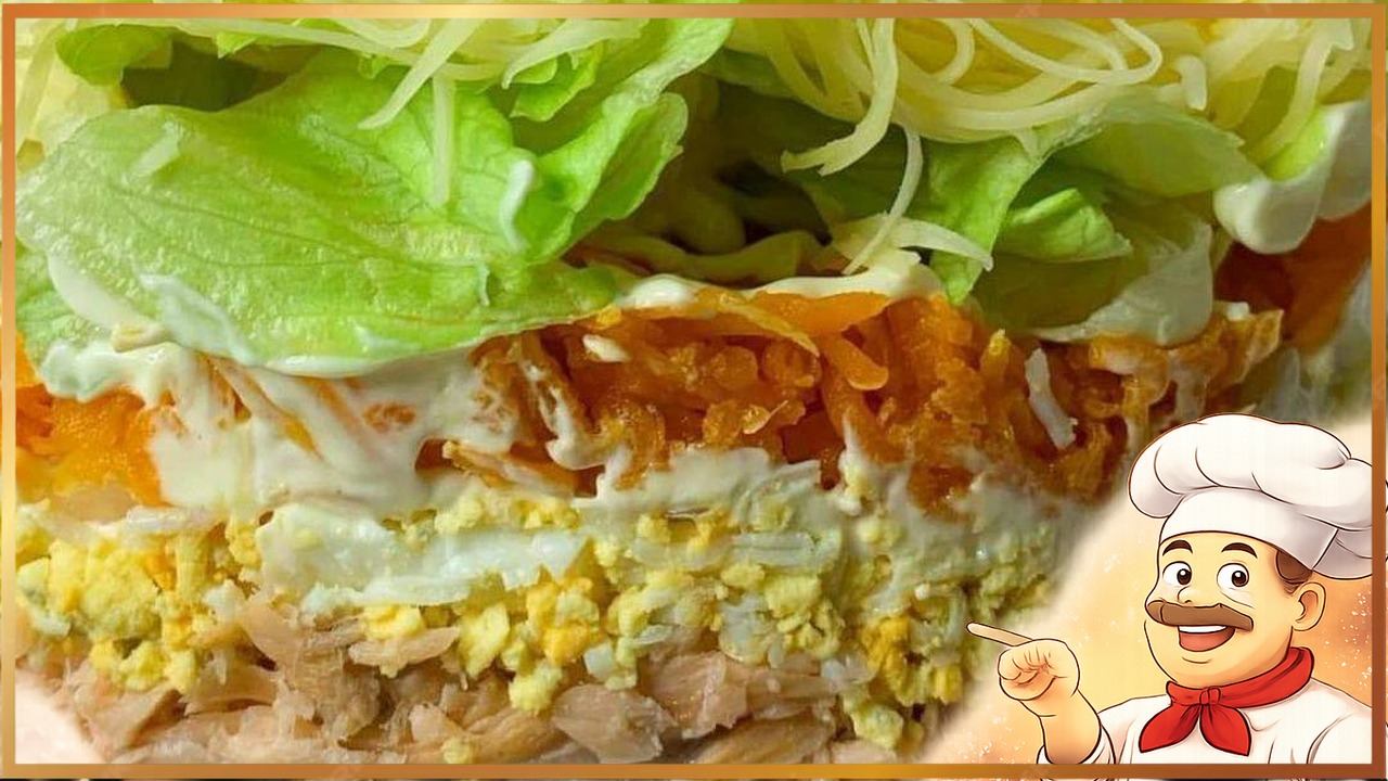 Слоёный салат с копченой горбушей