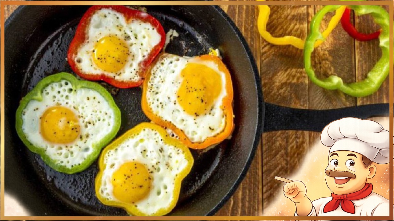 Яичница в сладком перце на сковороде