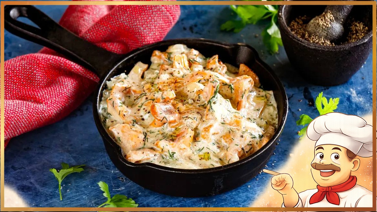 Жареные лисички в сметане