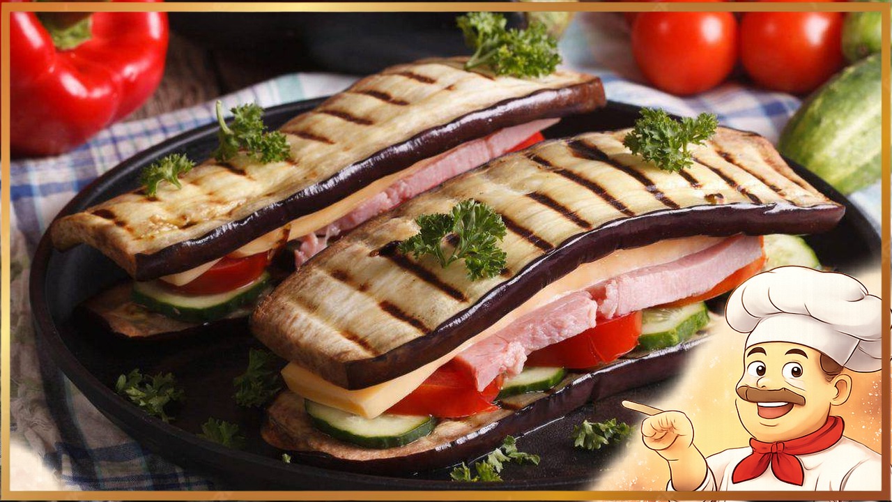 Бутерброды из баклажанов с ветчиной и сыром