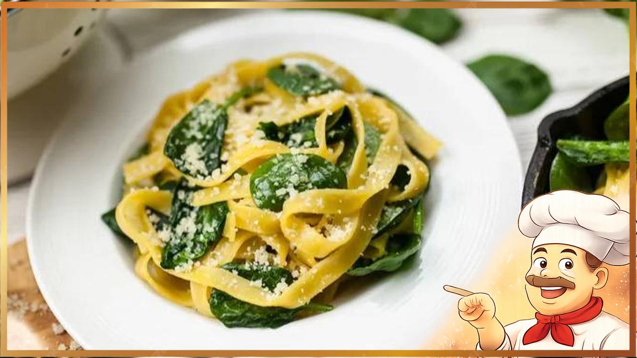 Паста со шпинатом, чесноком и пармезаном