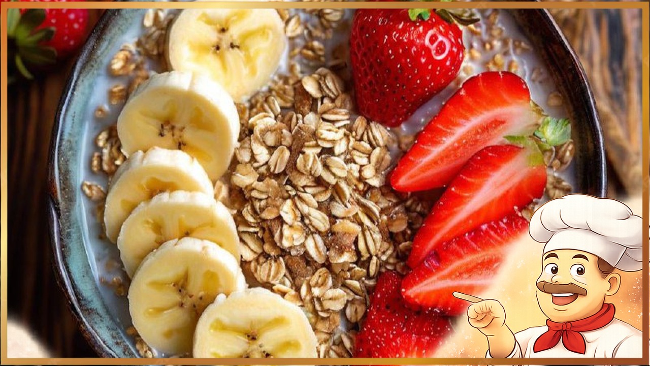 Овсянка с бананом, мёдом и клубникой в микроволновке