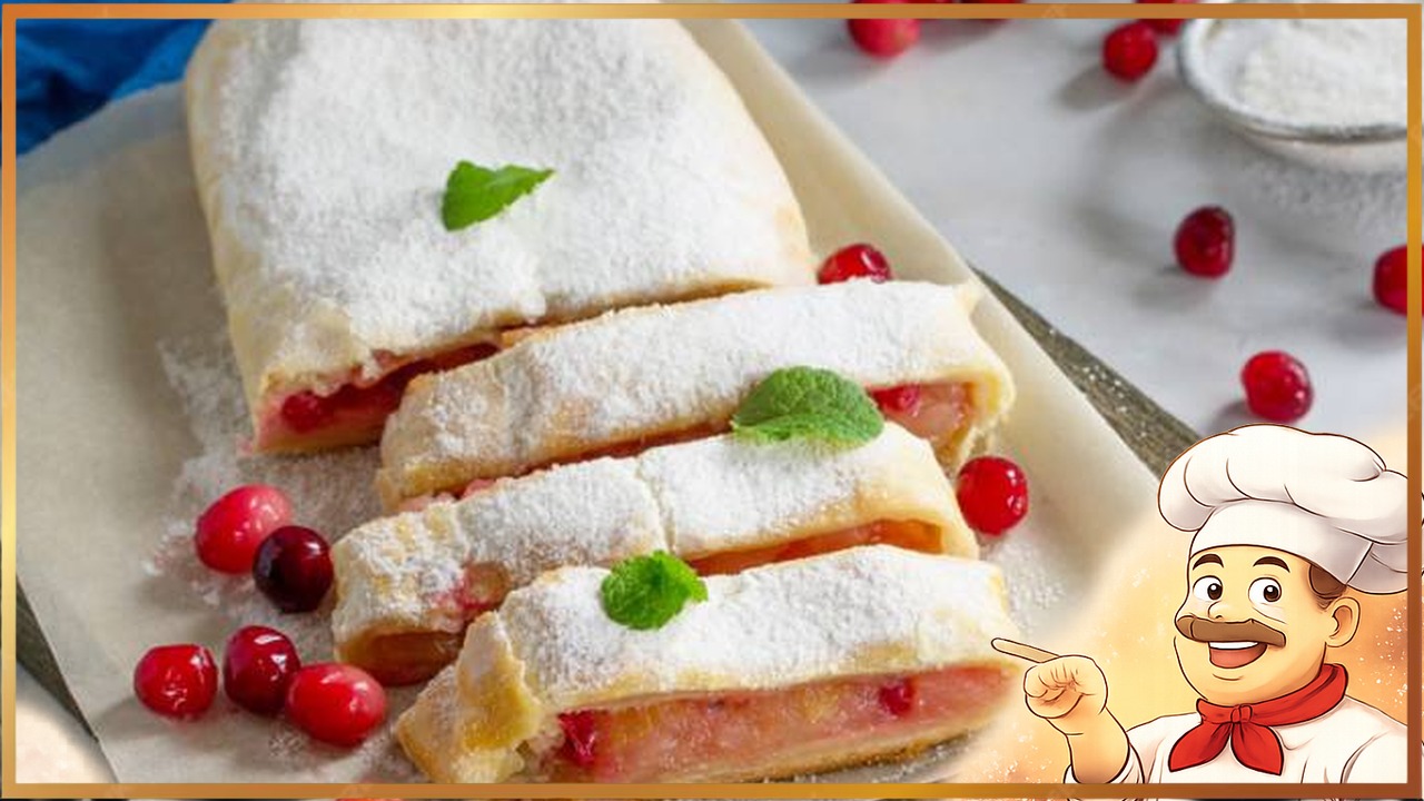 Штрудель с клюквой и яблоками