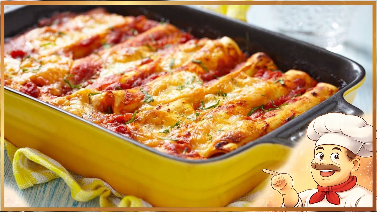 Каннеллони с куриным фаршем, запечённые в духовке