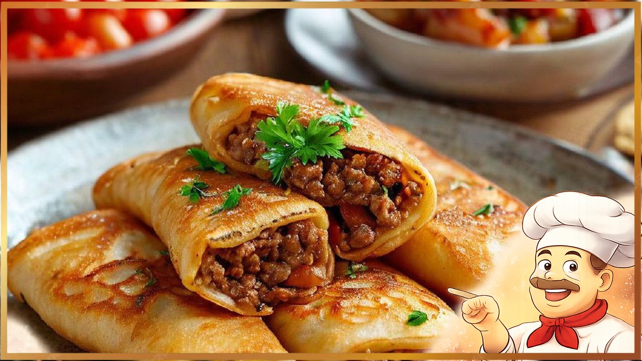 Фаршированные блины с мясом и сыром