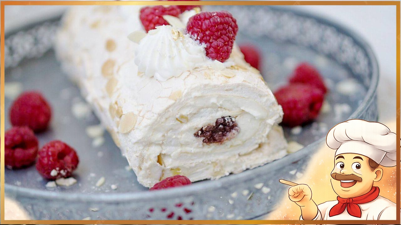 Меренговый рулет с малиной