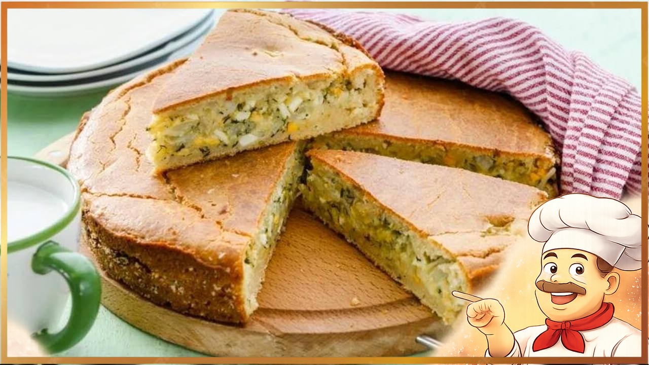 Заливной пирог с рыбой и рисом