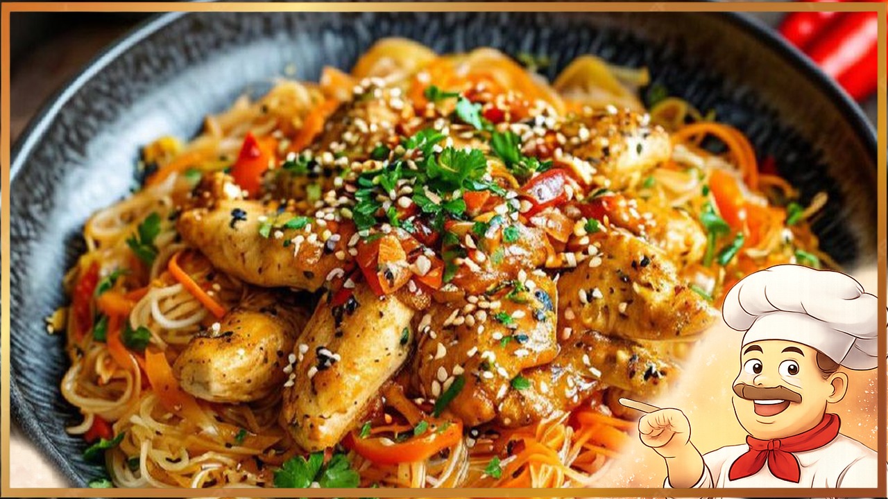 Фунчоза с курицей и овощами