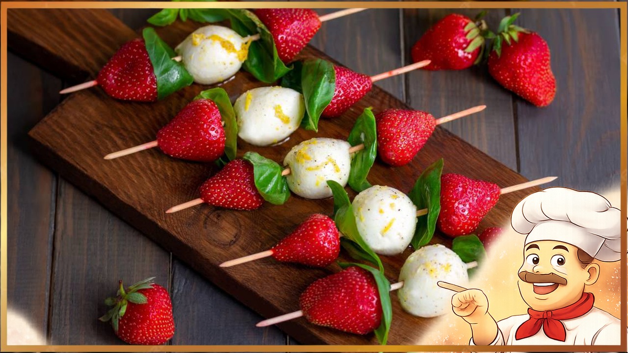 Капрезе с клубникой на шпажках