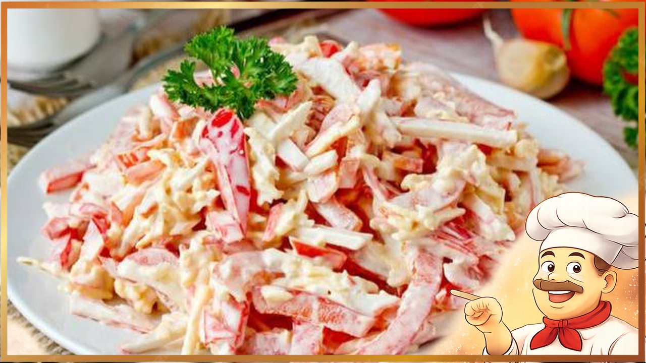 Салат с крабовыми палочками, сыром и помидорами