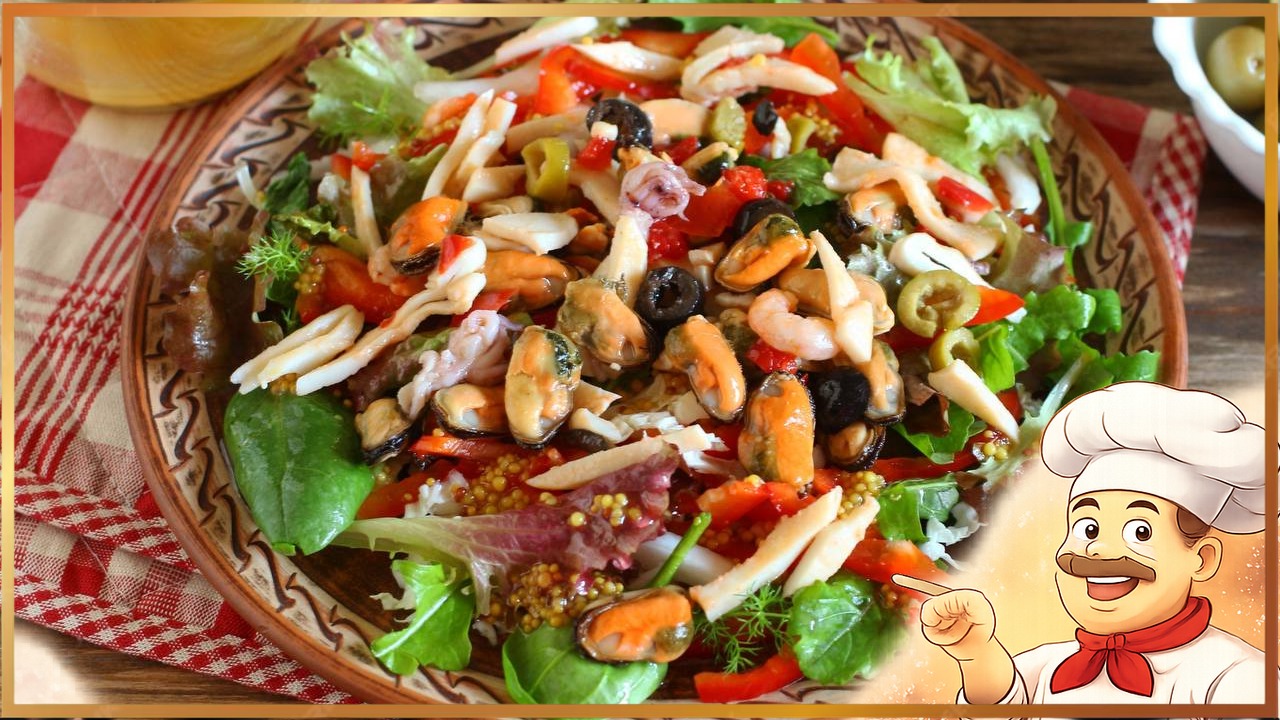 Лёгкий салат с морским коктейлем