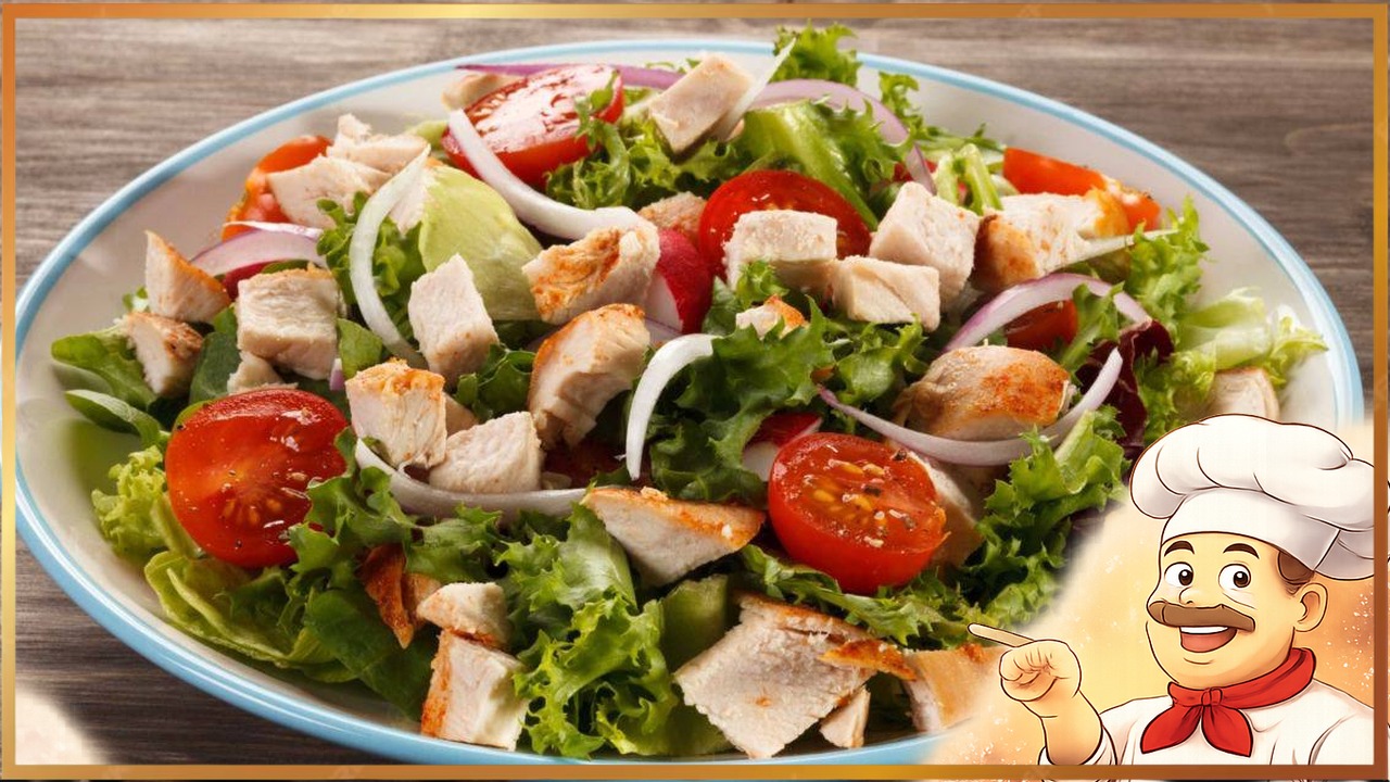 Салат с жареной курицей и помидорами