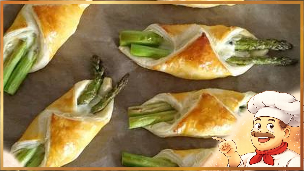 Спаржа в слоёном тесте с ветчиной и сыром